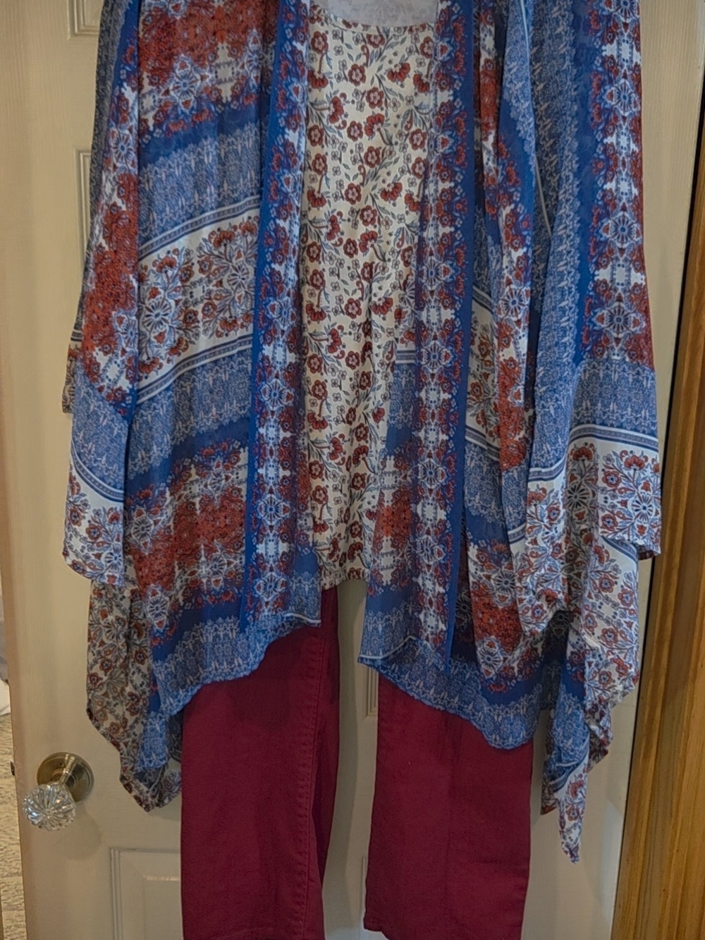 One World  komono and accent top paired with Lee straight leg stretch jeans